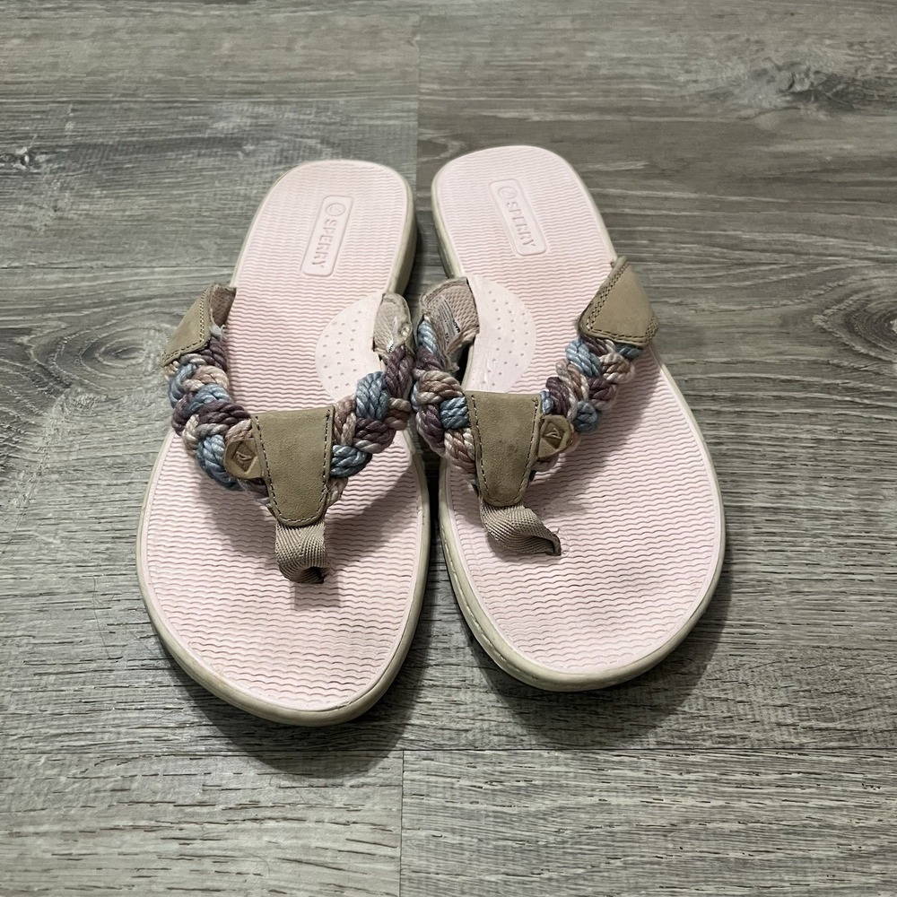 Sperry Sandal Parrotfish Size 10 Linen Pink Multicolor Braid Women's Flip Flop